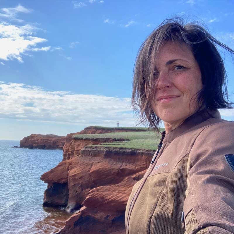 Solo motorcycle traveler on the Magdalen Islands, Canada